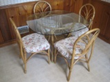 Rattan Table Base w/ Glass Top & 4 Arched Back Chairs