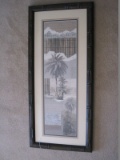 Palm Trees, & Inscription Art Print in Mocha Bamboo Design Frame, Matted