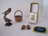 Lot 50th Anniversary Bell, Miniature Basket Artist Initialed on Base, Ceramic Pelican Figurine,