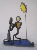 Stain Glass Couple Dancing Under Sun Figure w/ Butterfly Accent in Corner