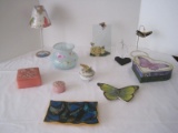Butterfly Lot Hand Blown Ornament w/Stand, Heart Shape Box, Vase Votive Candle Holder,