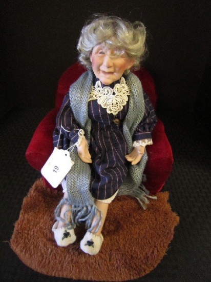 Country Classics Old Woman on Chair Doll Porcelain Hands/Legs/Face Cloth Body