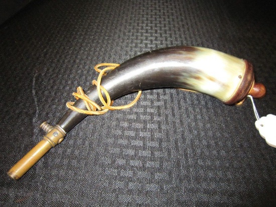 Drinking Travel Horn w/ Leather Strap Carved Wood/Metal