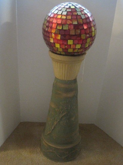 Pedestal Embellished w/ Ivy Vine & Mosaic Design Garden Gazing Ball