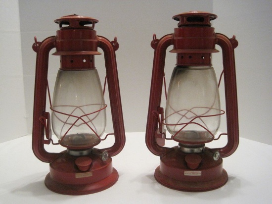 Pair Red Lanterns w/ Glass Shades (12")
