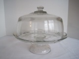 Pressed Glass Pedestal Cake Plate Relief Wildflower pattern