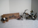 Lot- Harley Davidson Rivet Bean Bag Frog on His Chopper, Santa on A Harley Ornament