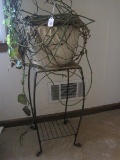 Plant Stand w/ Tile Design Top Craquelure Finish & Planter w/ Vine