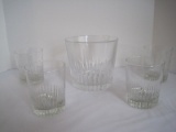 Lot Crystal Ice Bucket & 4 Double Old Fashioned Glass Vertical Pattern