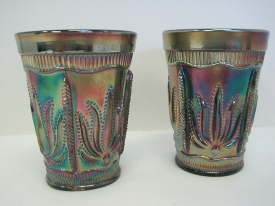2 Fenton Amethyst Carnival Glass Cactus Pattern Tumblers