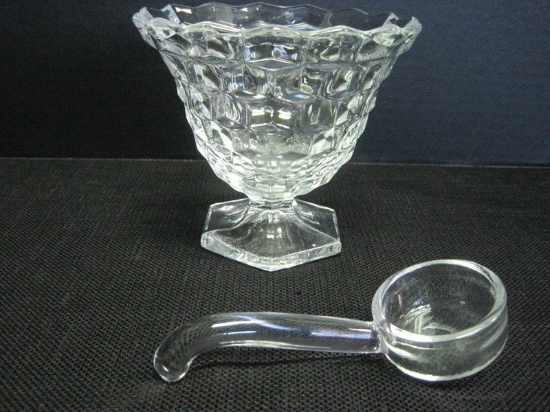 Fostoria American Pattern Hexagon Footed Mayonnaise Dish w/ Glass Ladle