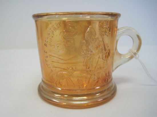 Marigold Carnival Glass Child's Cup Little Bo Peep Pattern (3")