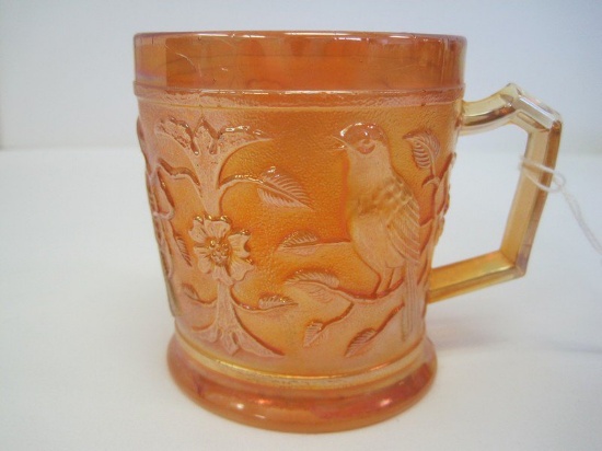 Robin Motif Marigold Carnival Glass Mug