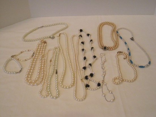 Lot - Faux Pearl Single & Multi-Strand Necklaces