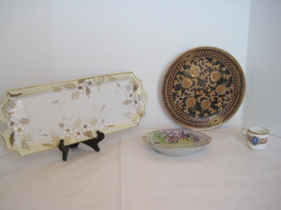 Lot - Semi Porcelain Oriental Accent Arabesque Plate, Porcelain Rectangle Tray