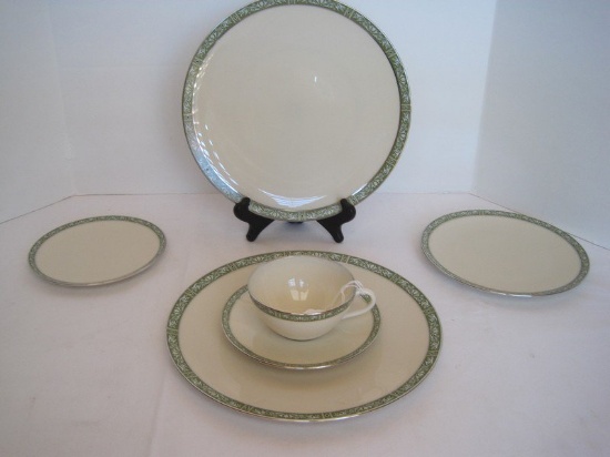 6 Pieces - Lenox China Adrienne Pattern White Scrolls, Dots Design 2 Plate 10 1/2", Plate 7 7/8"
