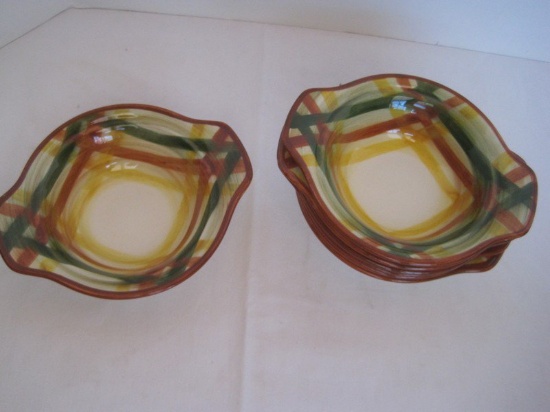 7 Home Spun Hand Painted Pattern Lugged Chowder by Metlox Poppytail Vernonware