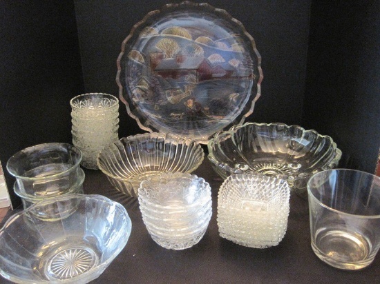 Lot - Pressed Glass/Crystal Berry/Small Bowls, Platter, Ice Bucket, Wexford, Medallion