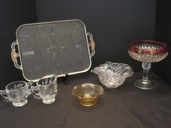 Lot - Depression Glass Lyre/Harp Design Tray by Jeanette Made 1954-1957