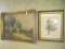 Lot - Floral Bouquet & Cottage Landscape Scene Prints in Ornate Gilded Frames