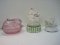 Lot - Iridescent Pink Pressed Glass Bunny Rabbit on Nest Candy Dish Beaded Trim 5