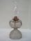 Early Pressed Glass Plinth Base Oil Lamp Relief Foliage & Flower Design