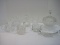 Lot - Crystal Etched Flower Covered Candy Dish, Cruet, Creamer, Open Sugar Bowl