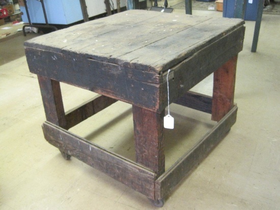Early Wooden Table on Casters