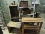 Lot - Wooden Crates/Boxes & Pine Bookcase