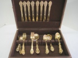 42 Pieces - Custom Crafted Stainless Flatware Gold Tone Finish Baroque Design in Chest