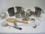 Lot - Vintage Kitchen Utensils Measuring Cups Bromwells Sifter