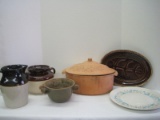 Lot - McCoy Pottery Bean Pot, Jug, Terra Cotta Casserole, Hull Platter, Etc.