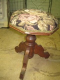 Victorian Era Style Stool w/ Floral Upholstered Seat