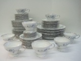 61 Pieces Johann Haviland China Blue Garland Pattern Dinnerware w/ Platinum Trim