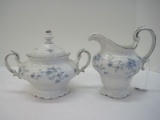 Johann Haviland China Blue Garland Pattern Creamer & Covered Sugar Bowl w/ Platinum Trim