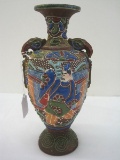 Satsumaware Style Pottery Vase Embellished w/ Moriage Hand Paint Intricate Design