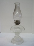 Pressed Glass Octagon Base Oil Lamp w/ Chimney