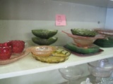 Lot - Misc. Depression Glass Green, Amber, Pink & Ruby Flash Pineapple/Floral