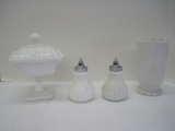 Lot - Milk Glass Imperial Grape Pattern Salt/Pepper Shakers Doeskin Grape Pattern Vase 6