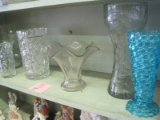 Lot - Crystal/Pressed Glass Vases Etched Flower & Fern, Flared Rim, Etc.