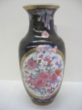 Semi-Porcelain Oriental Floral Design Vase Cobalt Background/Gilt Trim
