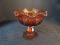 Amber Glass Ruffled/Saw Tooth Rim, Hobstar Pattern Raised Trinket Dish