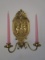 Pair - Brass 2 Arm Candle Holders w/ Scalloped/Nymph Motif/Design