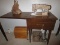 White Sewing Machine on Wood Sewing Table 115V, 60 Cycles w/ Accessories in Wood Box