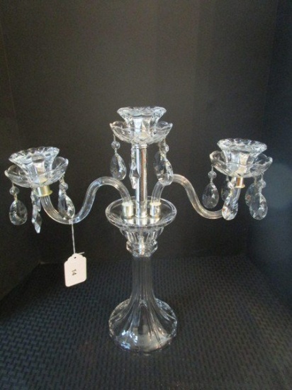 Glass Diamond Cut/Scalloped 3 Arm Candle Holder w/ Prisms