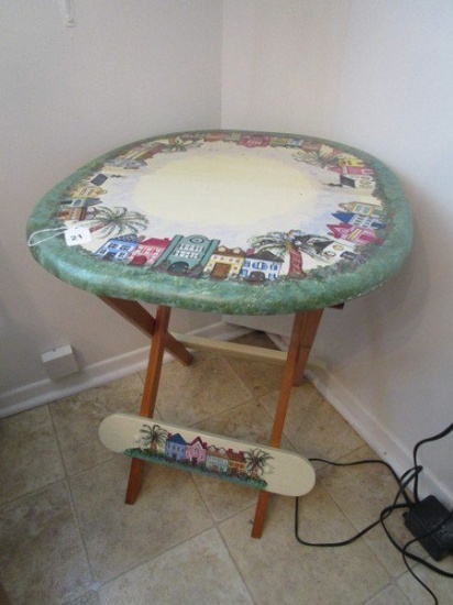 Hand Painted Charleston House Pattern Fold-Out Wooden Table by R. Bridges