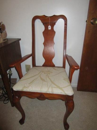 Wood Chair w/ Upholstered Seat w/ Pad Feet, Elegant Scalloped Motif