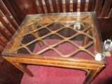 Wood/Wicker Design, Lattice/Glass Top Side Table