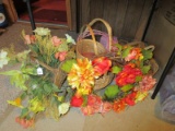 Lot - Wicker Baskets w/ Faux Flowers