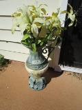 Metal Pitcher Design Vase Planter w/ Rose Transfer Motif